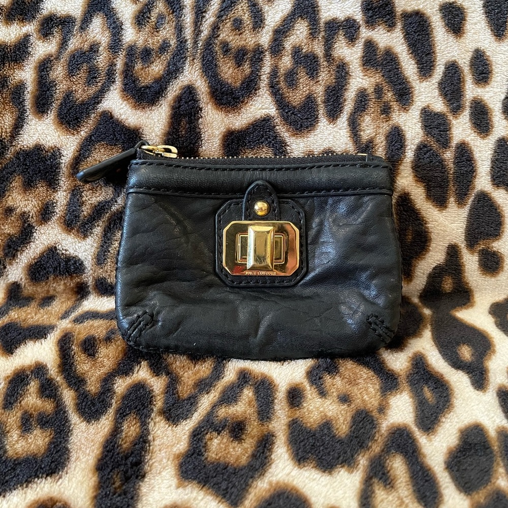 Juicy Couture Black Leather Coin Key Chain Purse/ID Holder